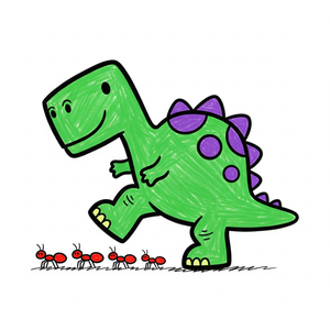 Gentle Giant Dinosaur Stepping Over Ants